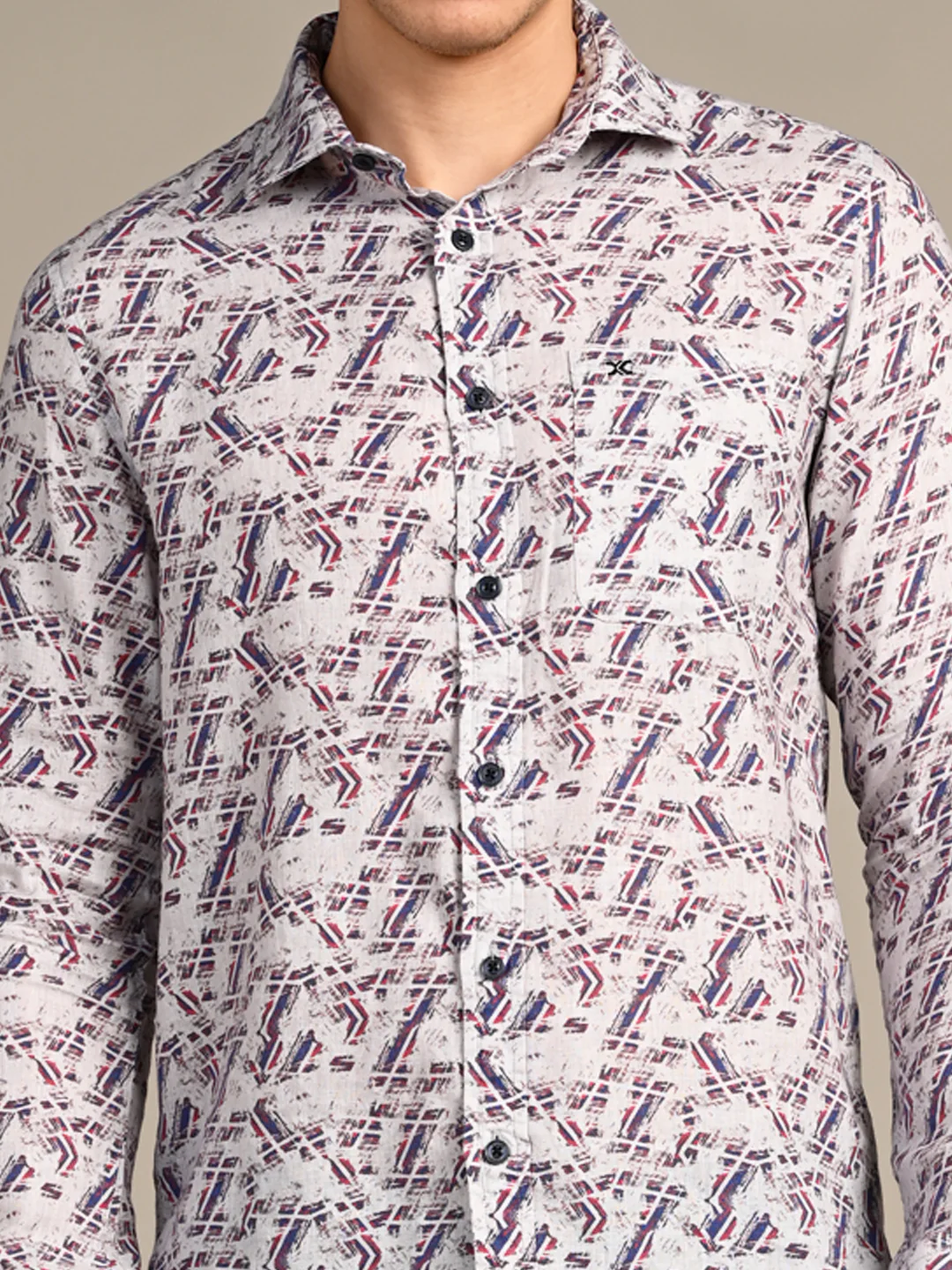 Full Sleeves Straight Fit Maroon All-Over Pure Linen Print Shirt - Image 8