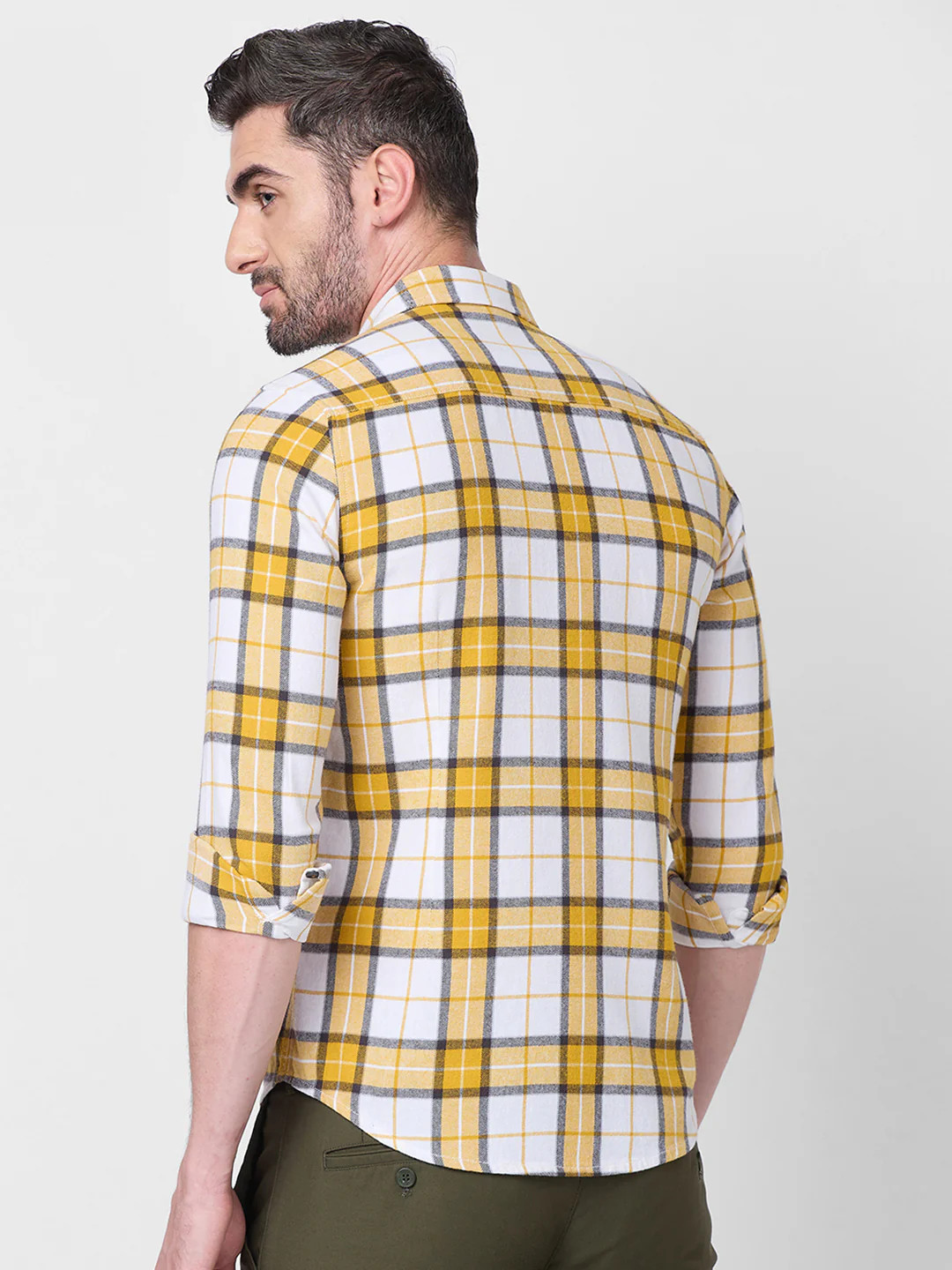 Full sleeves Slim Fit Mustard Brushed Checks Shirt - Image 5