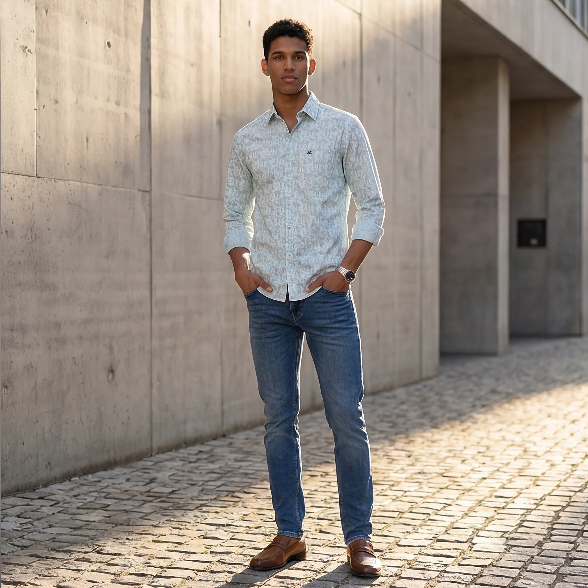 Full Sleeves Slim Fit Mint all-over Geometric print Shirt