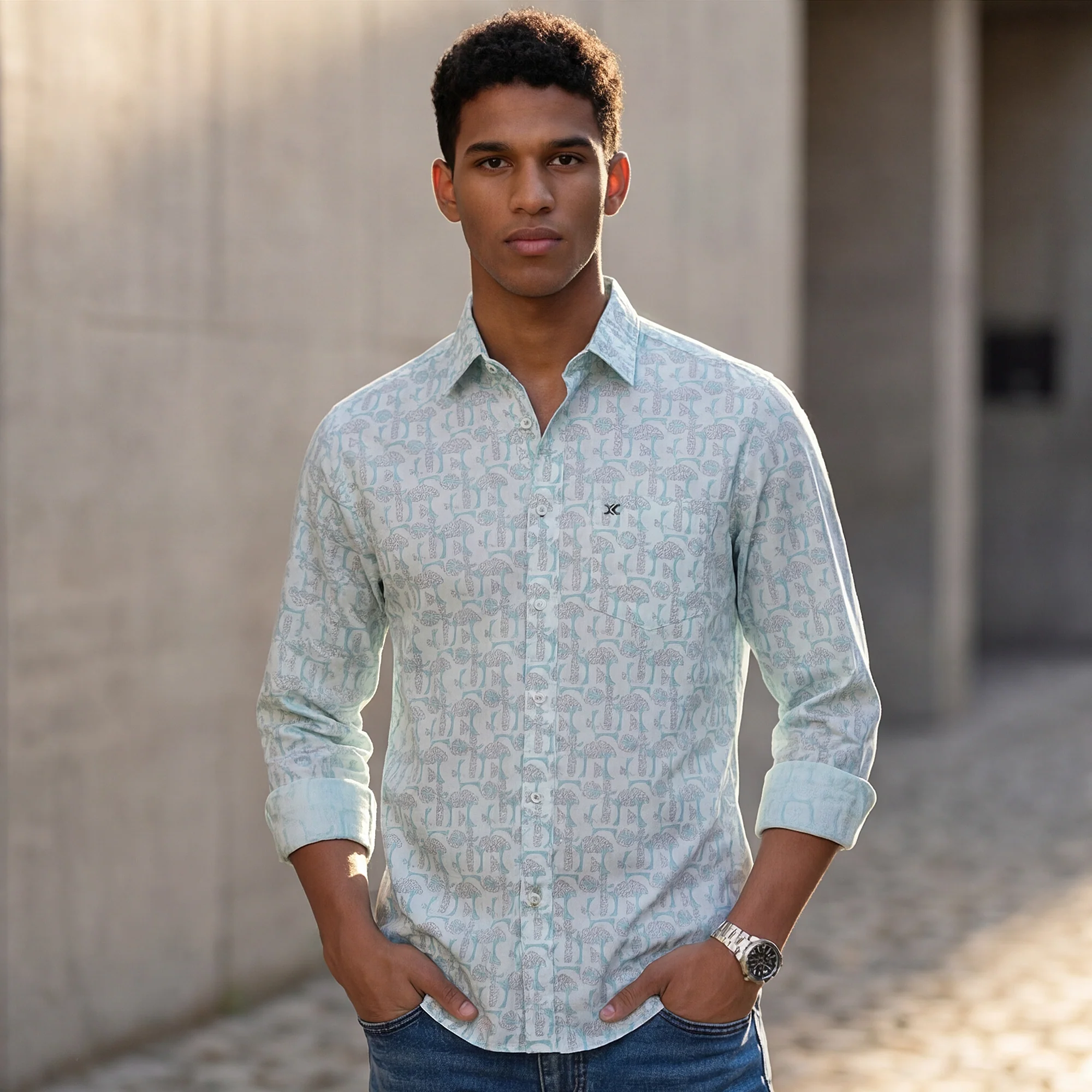 Full Sleeves Slim Fit Mint all-over Geometric print Shirt - Image 2