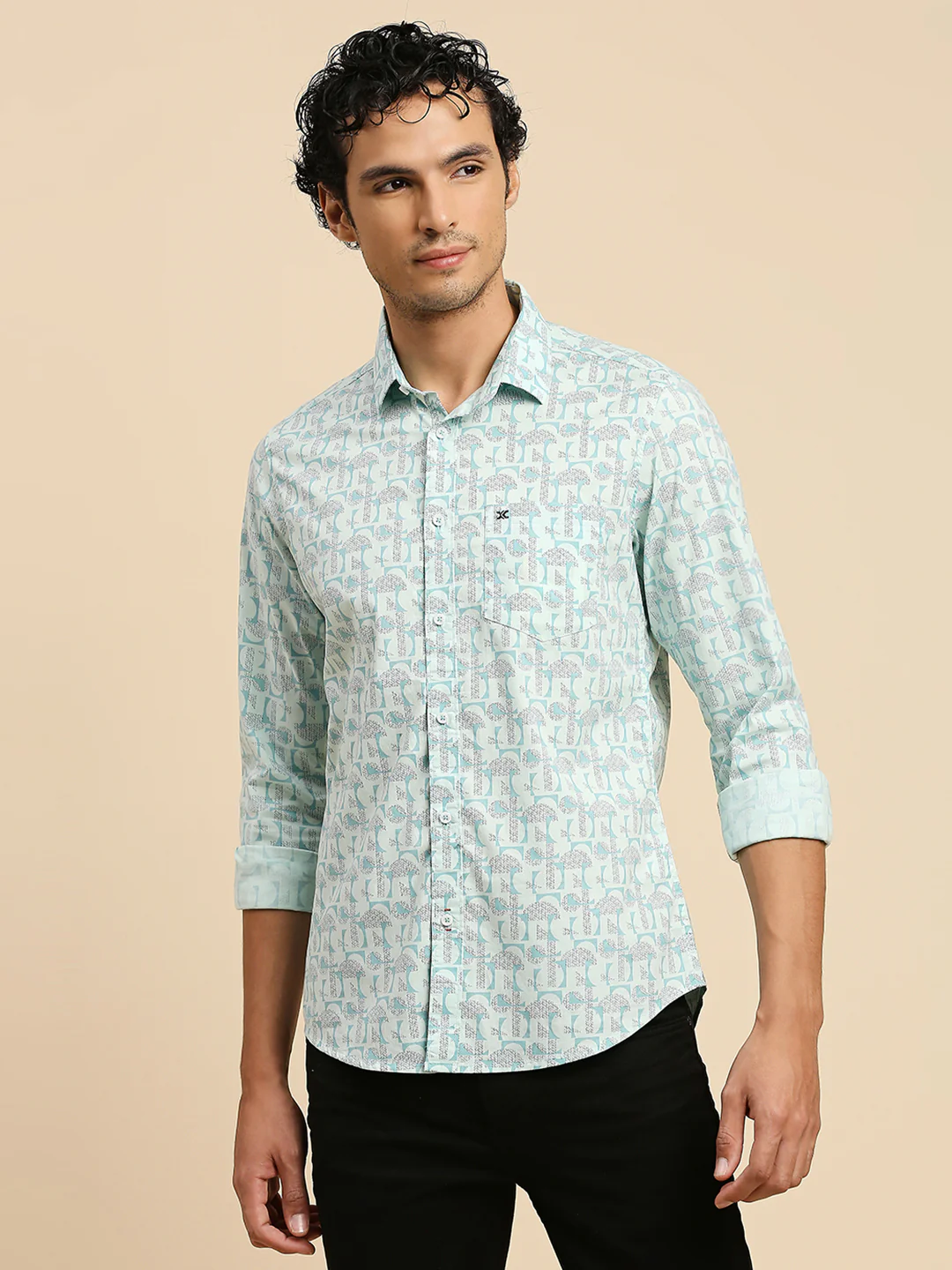 Full Sleeves Slim Fit Mint all-over Geometric print Shirt - Image 3