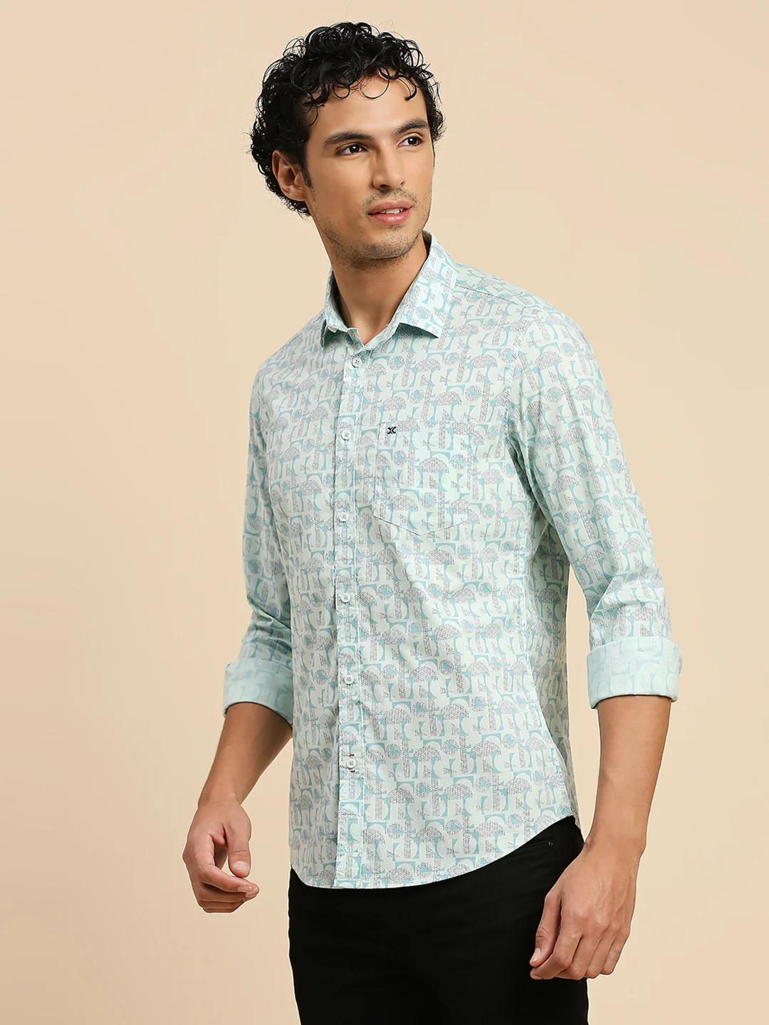 Full Sleeves Slim Fit Mint all-over Geometric print Shirt - Image 4
