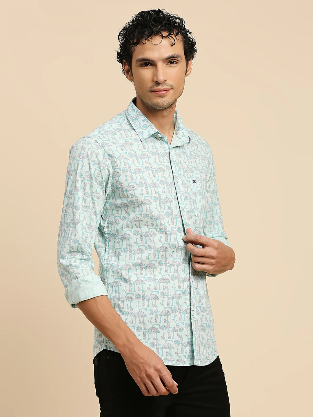 Full Sleeves Slim Fit Mint all-over Geometric print Shirt - Image 5