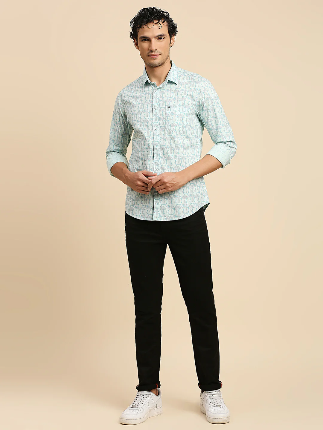 Full Sleeves Slim Fit Mint all-over Geometric print Shirt - Image 8