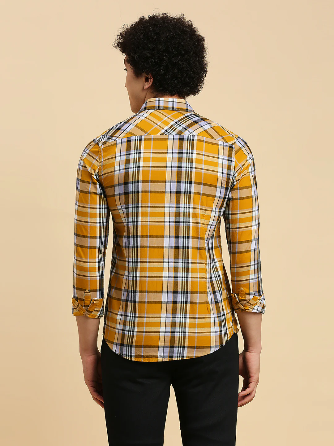 Full Sleeves Slim Fit Mustard Checks Shirt - Image 6