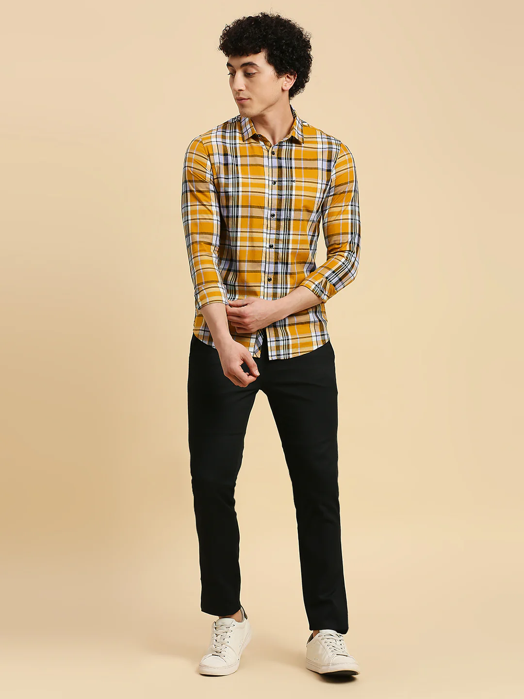 Full Sleeves Slim Fit Mustard Checks Shirt - Image 8