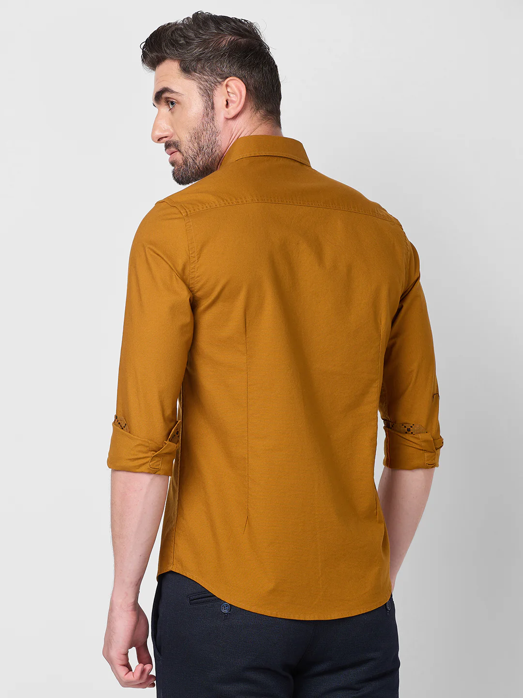 Full Sleeves Slim Fit Mustard Button-Down Oxford Solid Shirt - Image 5