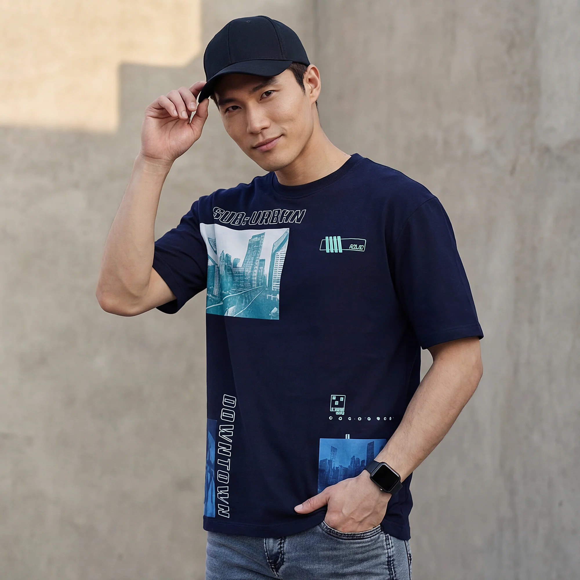 Killer Men Navy Blue Printed Round Neck T-Shirts - Image 2