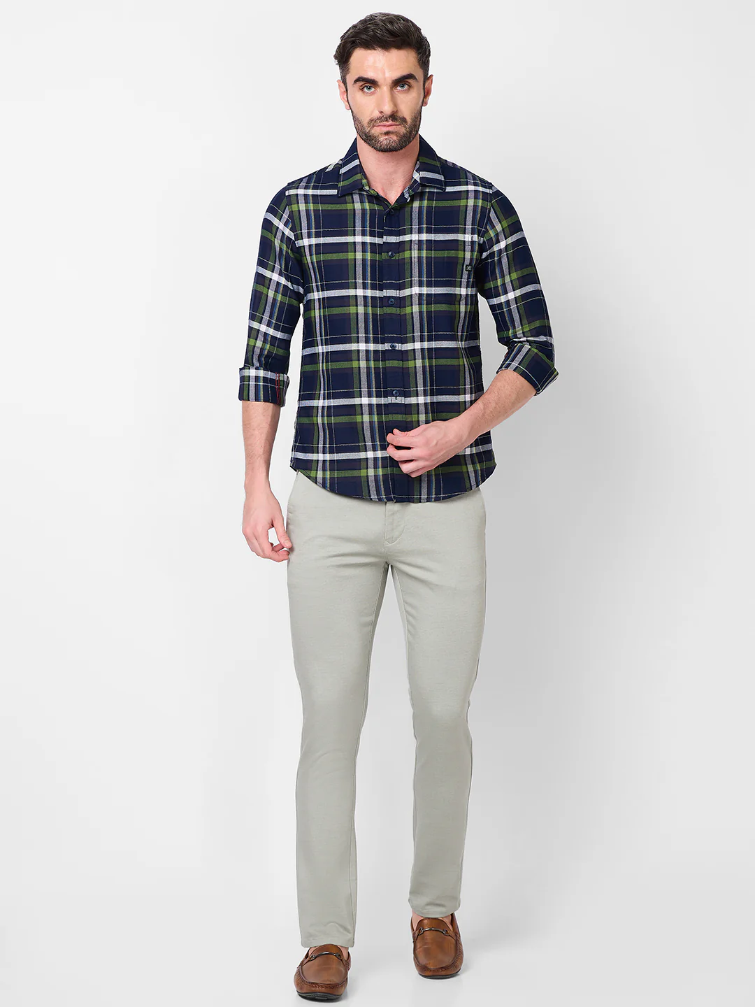 Full Sleeves Slim Fit Navy Structure Checks Shirt - Image 4