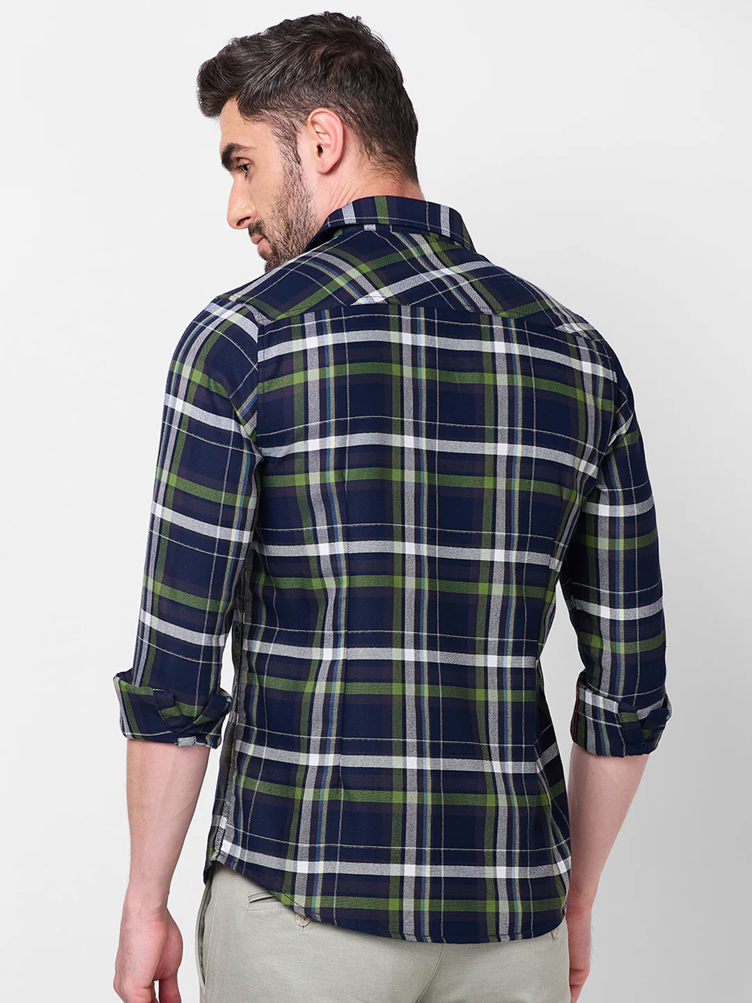 Full Sleeves Slim Fit Navy Structure Checks Shirt - Image 5