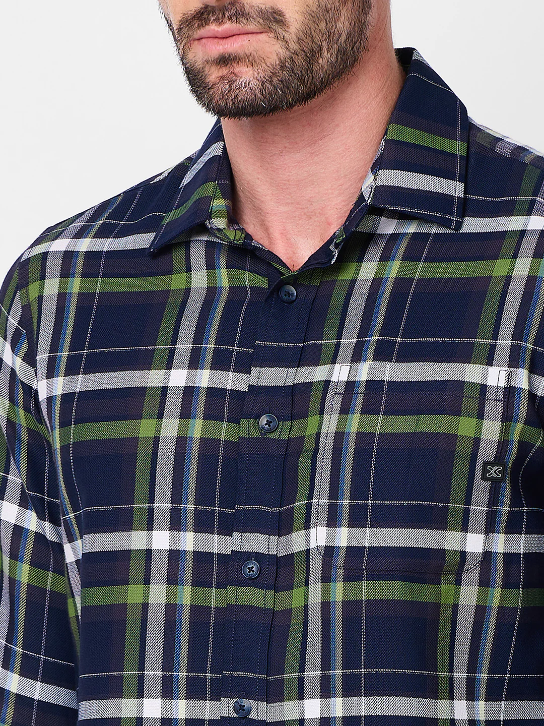 Full Sleeves Slim Fit Navy Structure Checks Shirt - Image 7