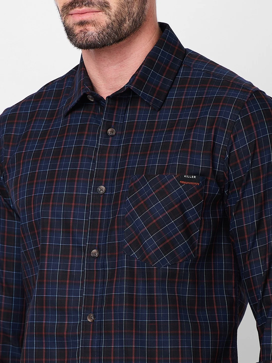 Full Sleeves Slim Fit Navy Checks Shirt - Image 7