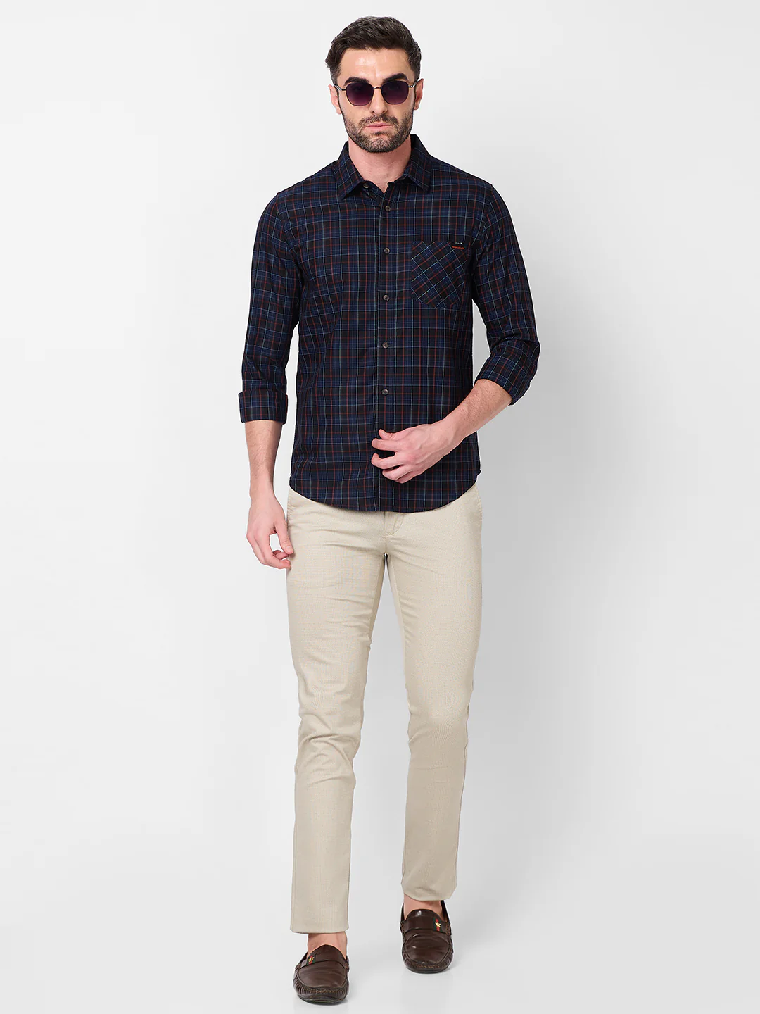 Full Sleeves Slim Fit Navy Checks Shirt - Image 8