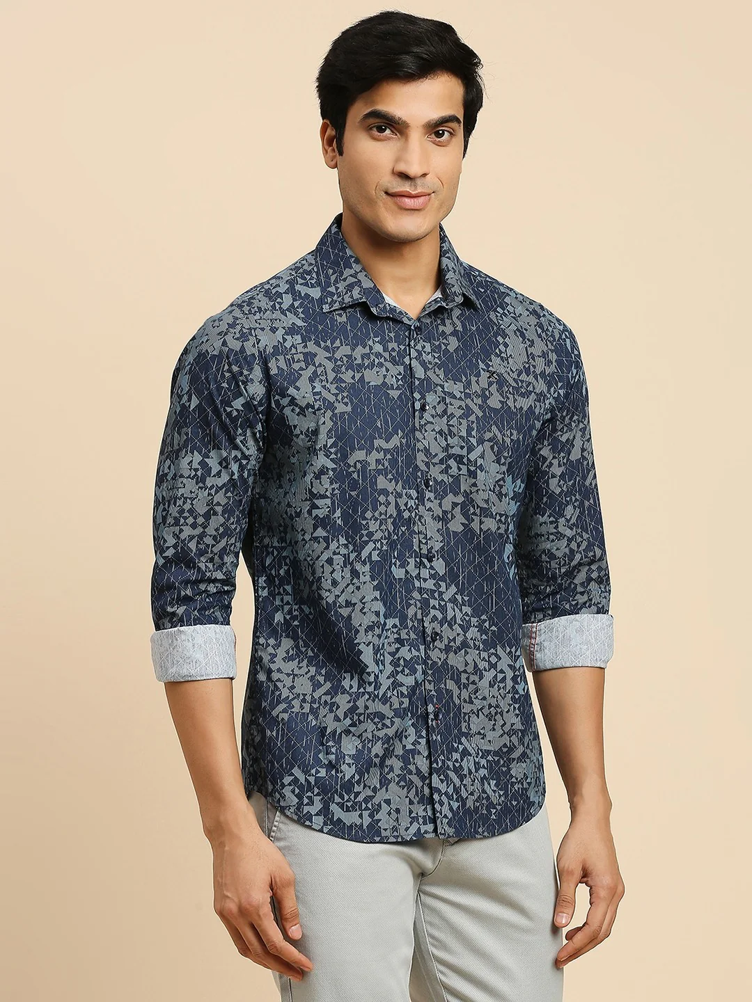 Full Sleeves Slim Fit Navy all-over Abstract Geometric print Shirt - Image 5