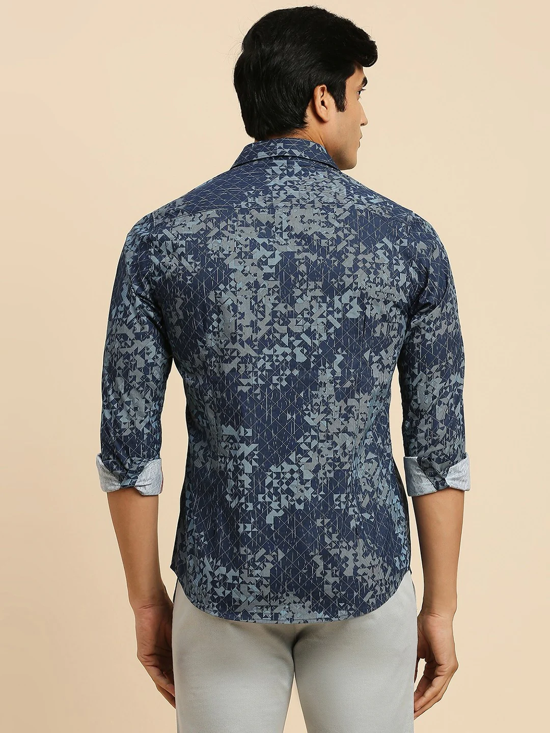 Full Sleeves Slim Fit Navy all-over Abstract Geometric print Shirt - Image 6