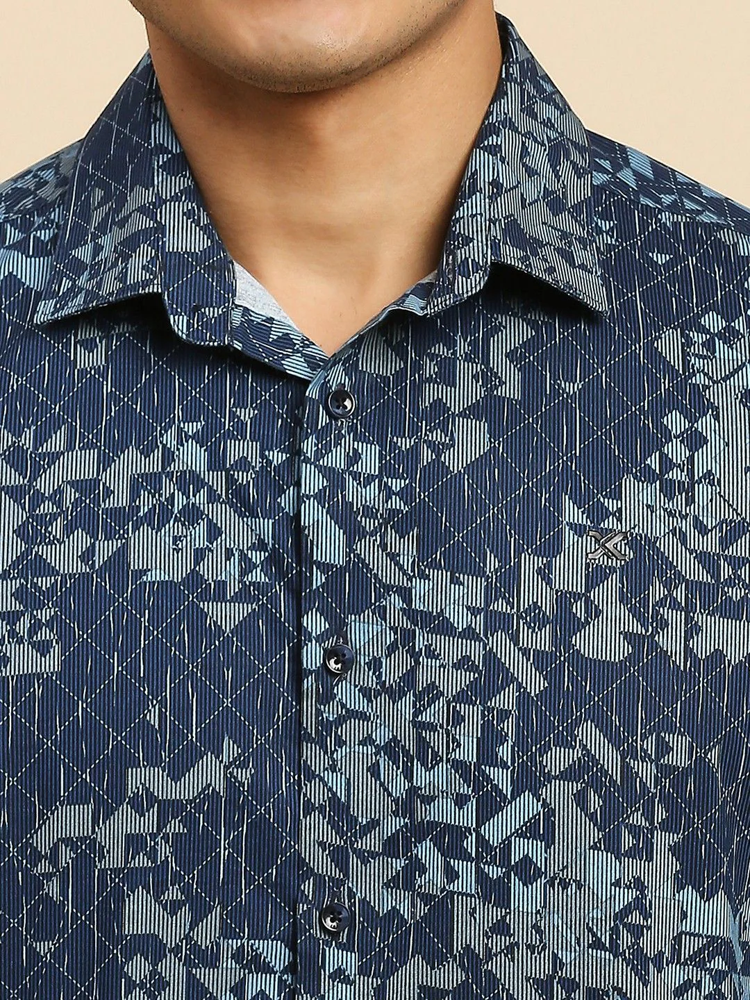 Full Sleeves Slim Fit Navy all-over Abstract Geometric print Shirt - Image 7