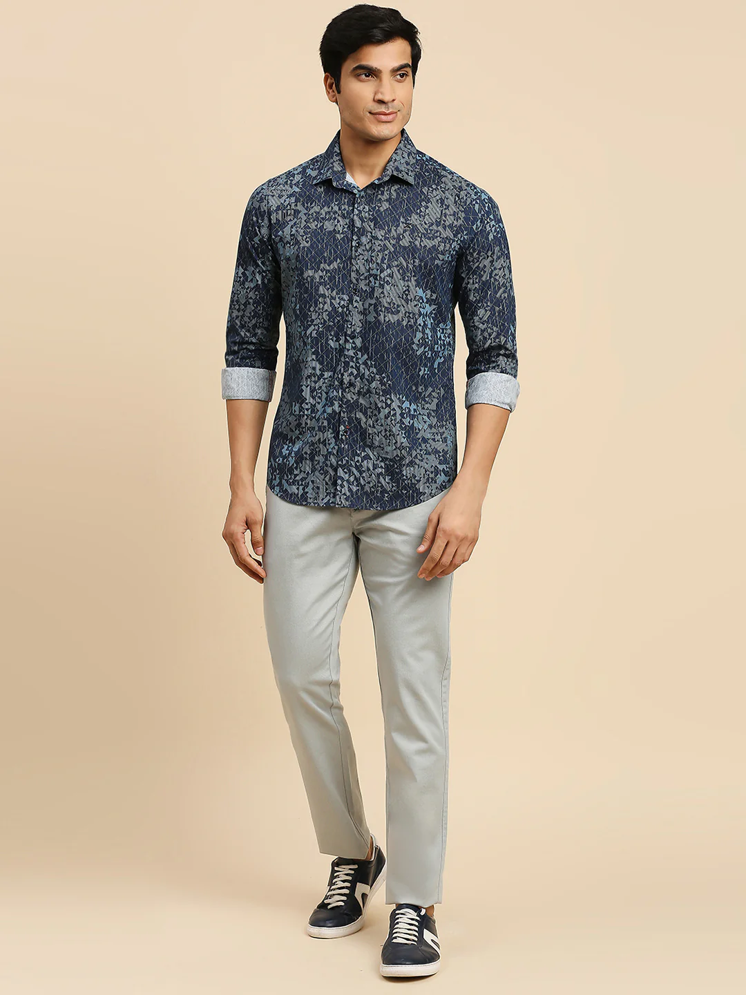 Full Sleeves Slim Fit Navy all-over Abstract Geometric print Shirt - Image 8