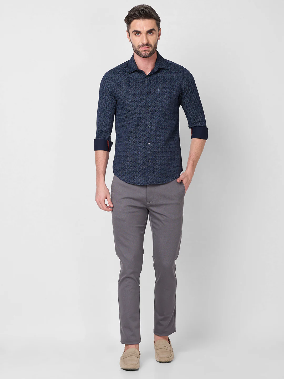 Full sleeves Slim Fit Navy All-Over Micro Geometric Print Shirt - Image 4