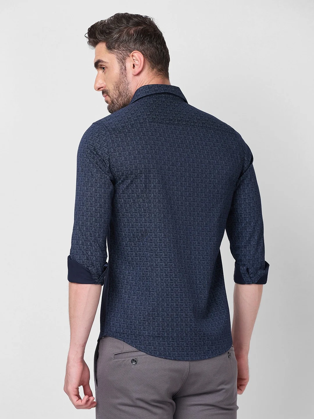 Full sleeves Slim Fit Navy All-Over Micro Geometric Print Shirt - Image 5