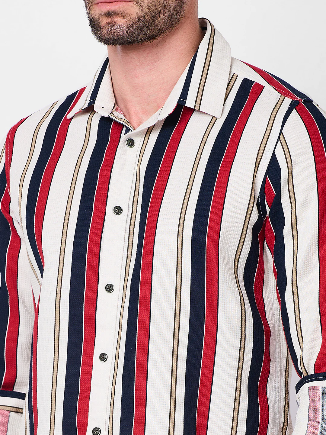 Full sleeves Slim Fit Navy Dobby Structure Striper Print Shirt - Image 7