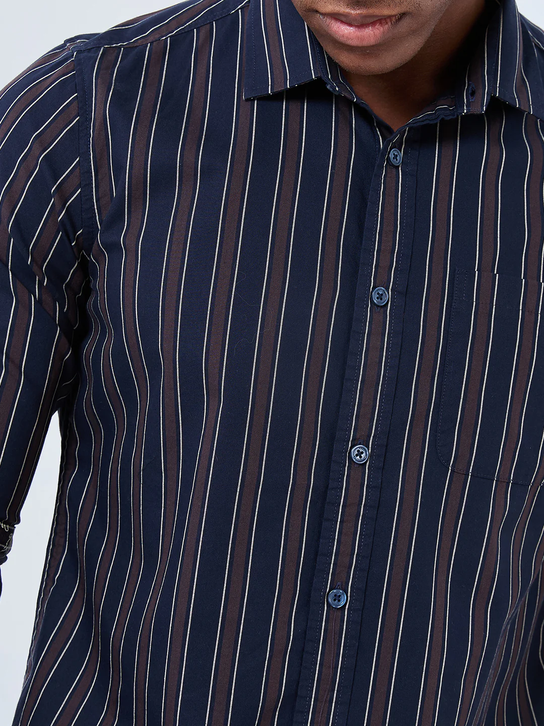 Full sleeves Slim Fit Navy Structured Striper Shirt - Image 7