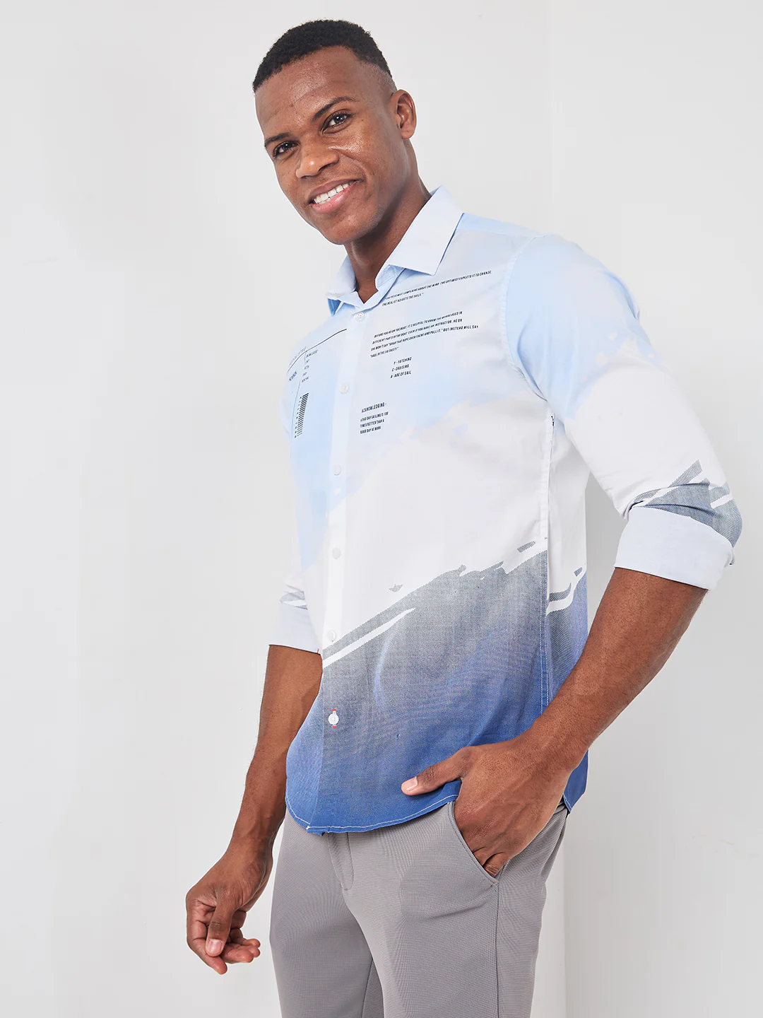 Full sleeves Slim Fit Blue Placement Graphic Print Fashion Shirt - Image 6