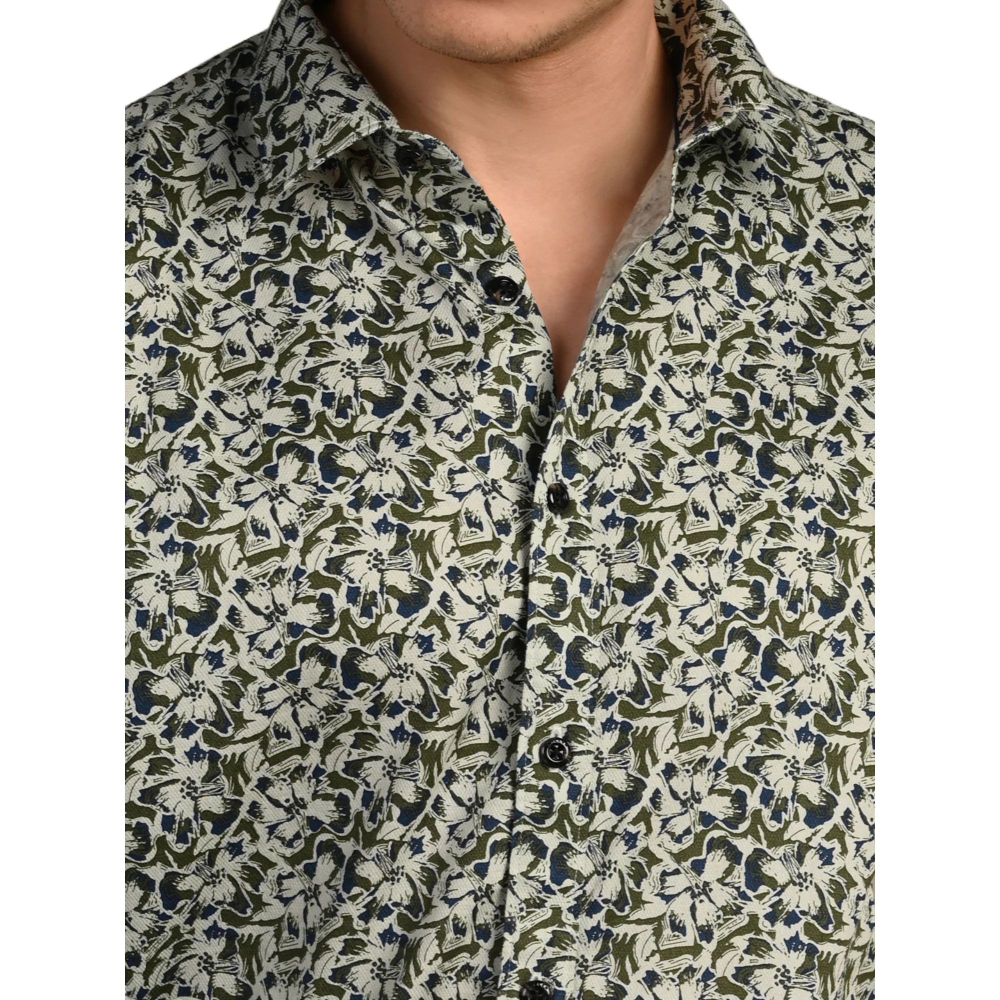 Full Sleeves Slim Fit Green All-Over Abstract Floral Dobby Structure Print Shirt - Image 8