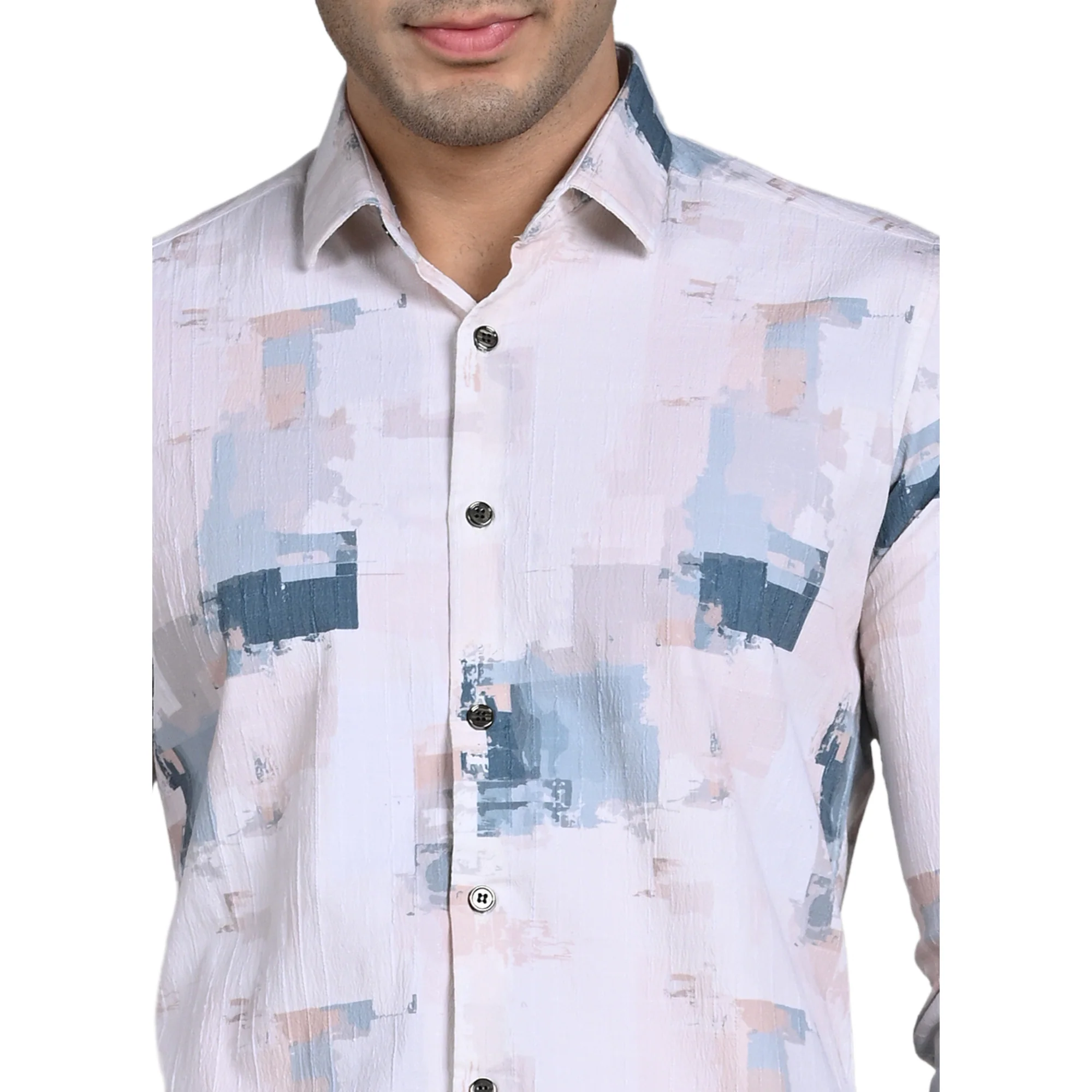 Full Sleeves Slim Fit Light Peach All-Over Grunge Brush Stroke Crushed Print Shirt - Image 8