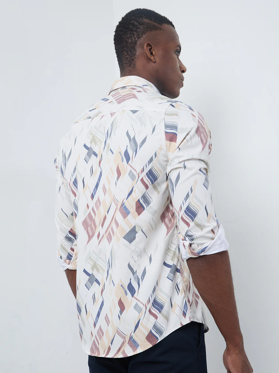 Full sleeves Slim Fit Yellow Abstract Diagonal Brushstroke Print Shirt - Image 6