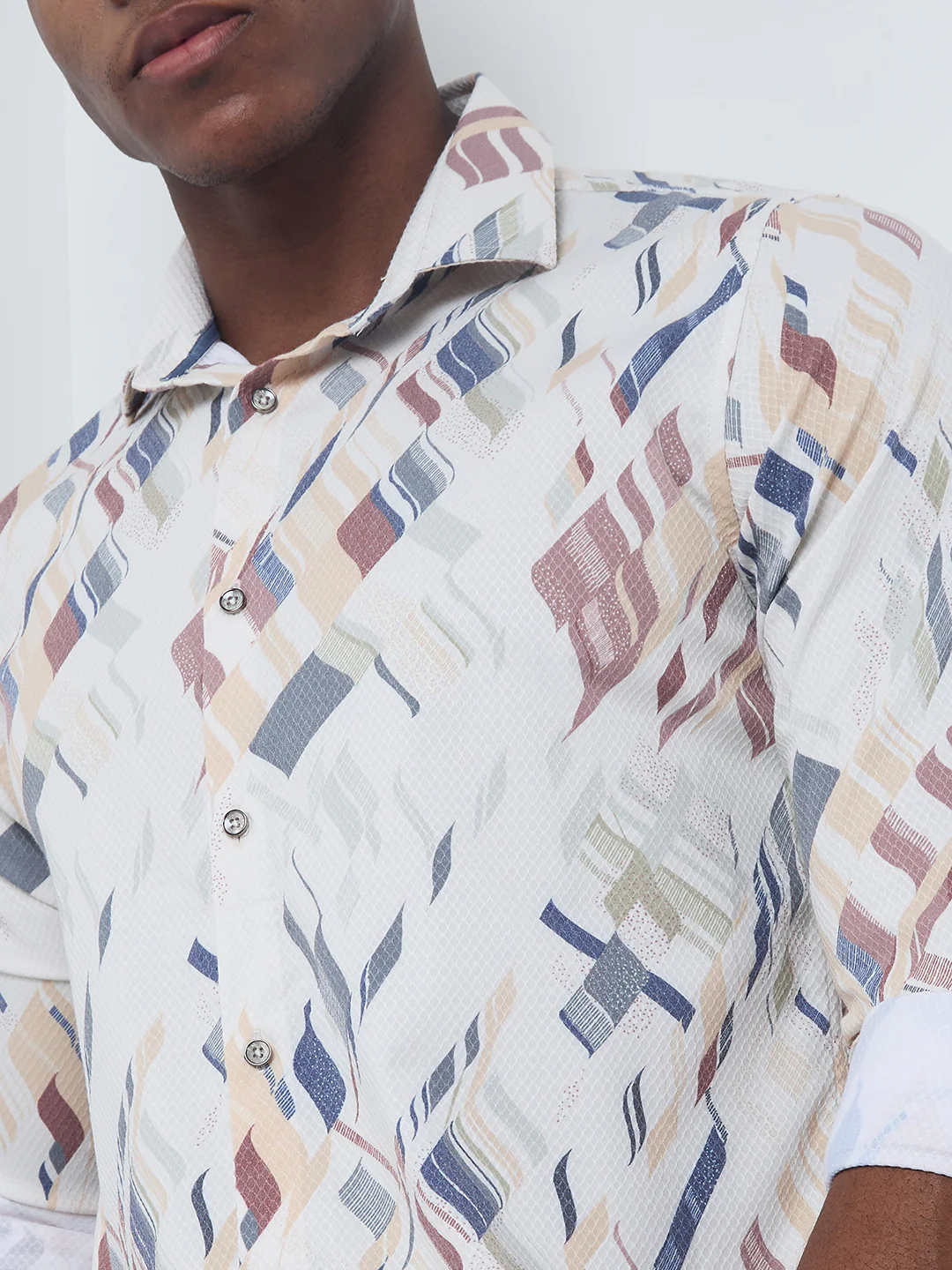 Full sleeves Slim Fit Yellow Abstract Diagonal Brushstroke Print Shirt - Image 7