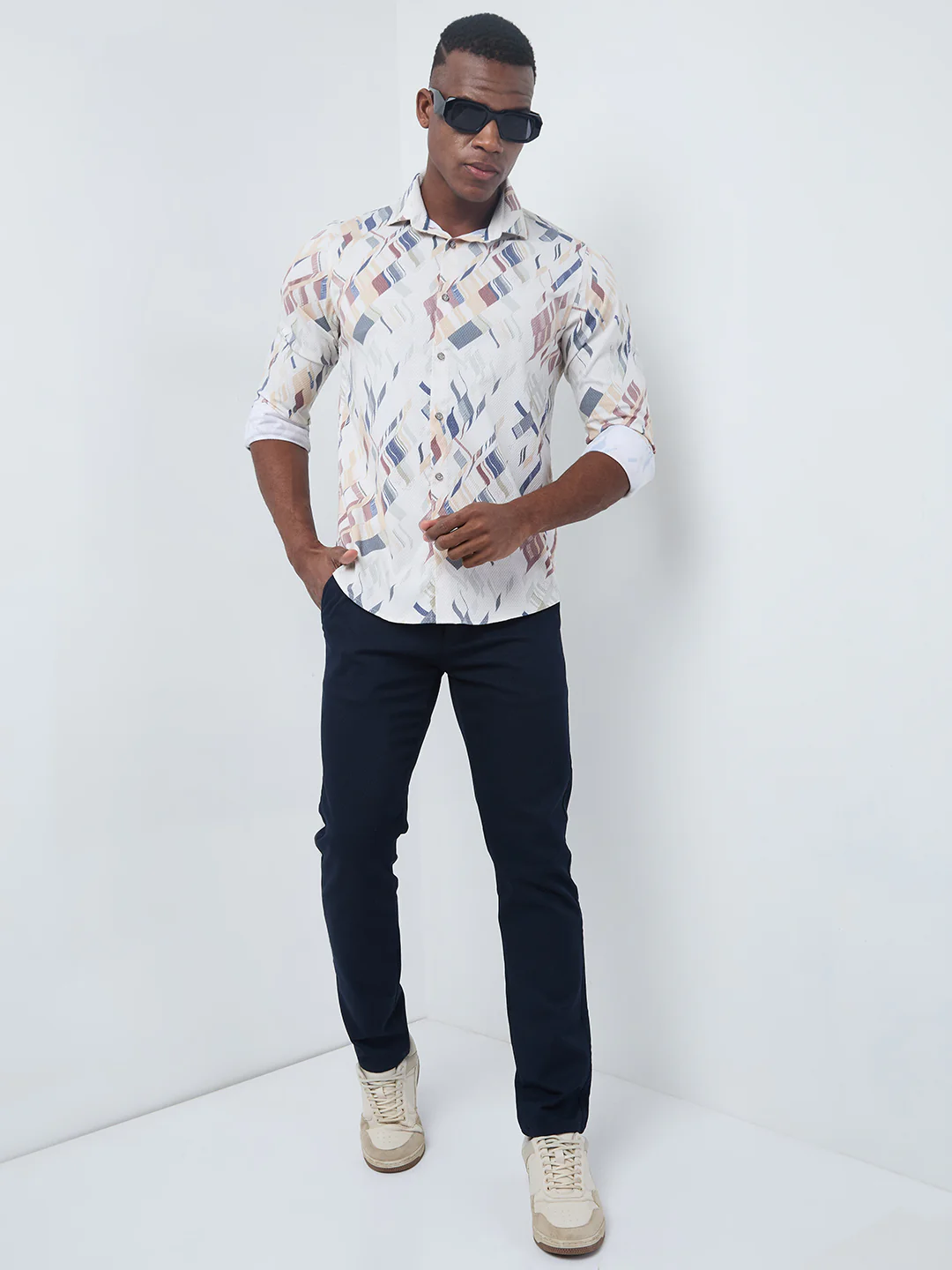 Full sleeves Slim Fit Yellow Abstract Diagonal Brushstroke Print Shirt - Image 8