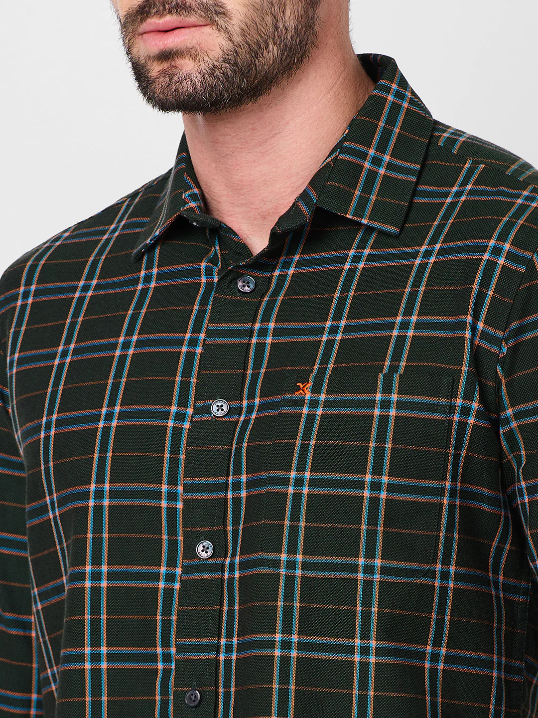 Full Sleeves Slim Fit Dark Green Mild Brushing Checks Shirt - Image 7