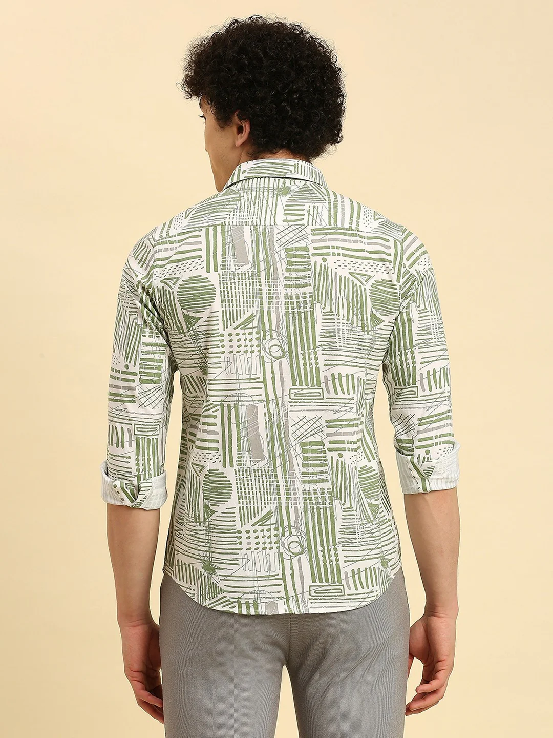 Full Sleeves Slim Fit Olive all-over Abstract Geometric print Shirt - Image 6
