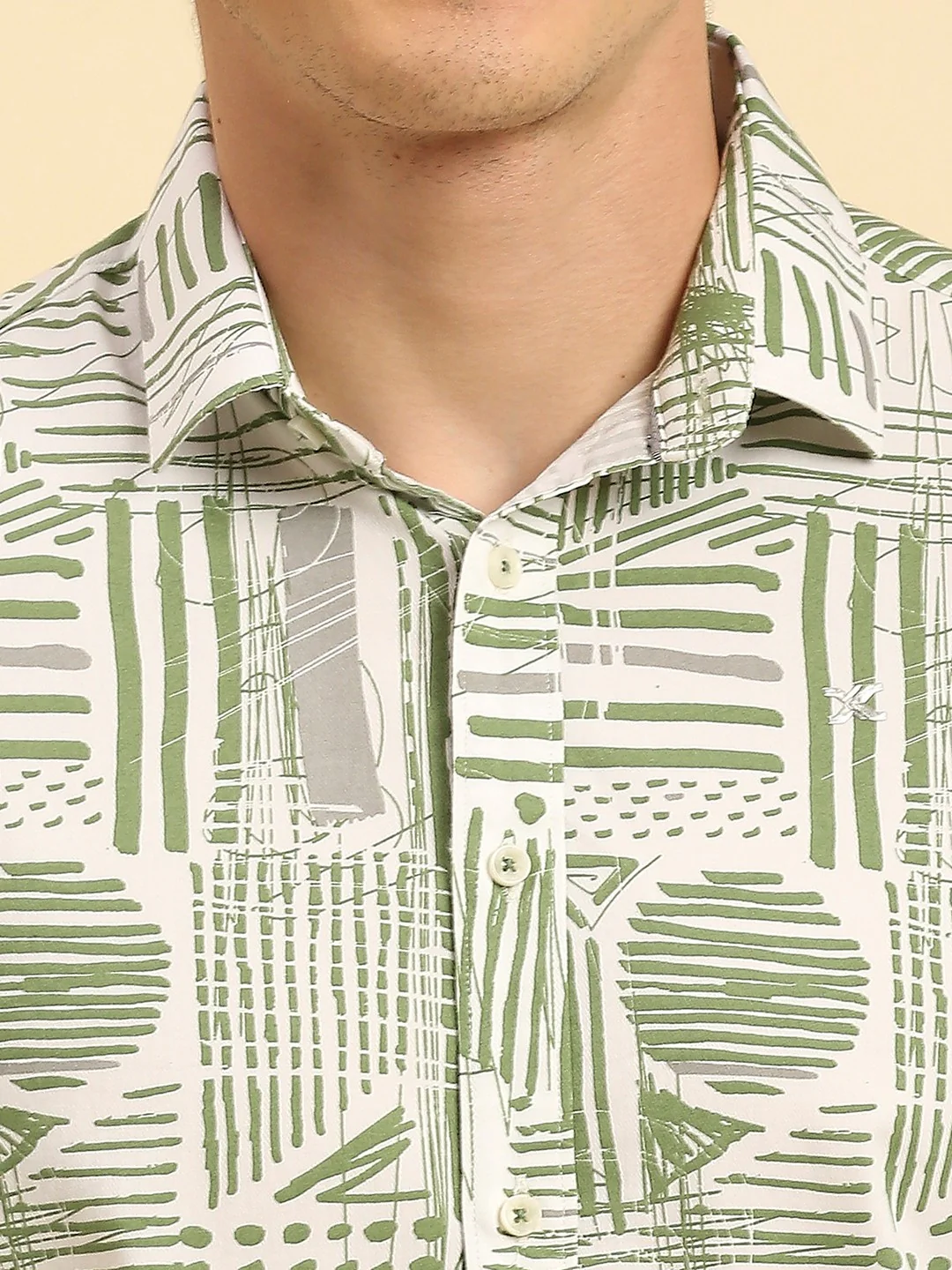 Full Sleeves Slim Fit Olive all-over Abstract Geometric print Shirt - Image 7