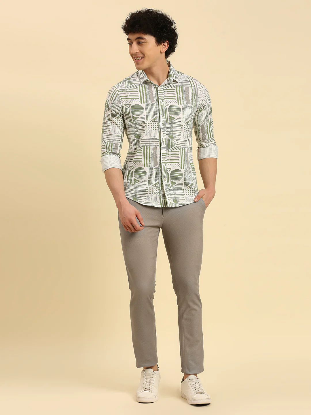Full Sleeves Slim Fit Olive all-over Abstract Geometric print Shirt - Image 8