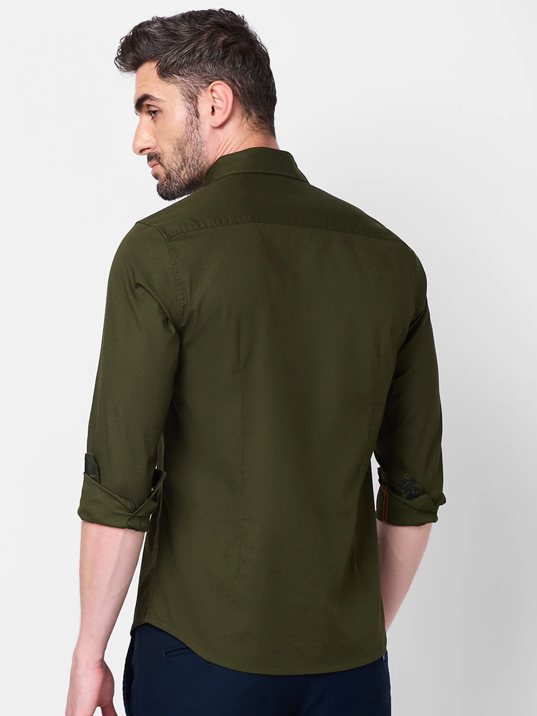Full Sleeves Slim Fit Olive Dobby Structure Button-Down Solid Shirt - Image 5