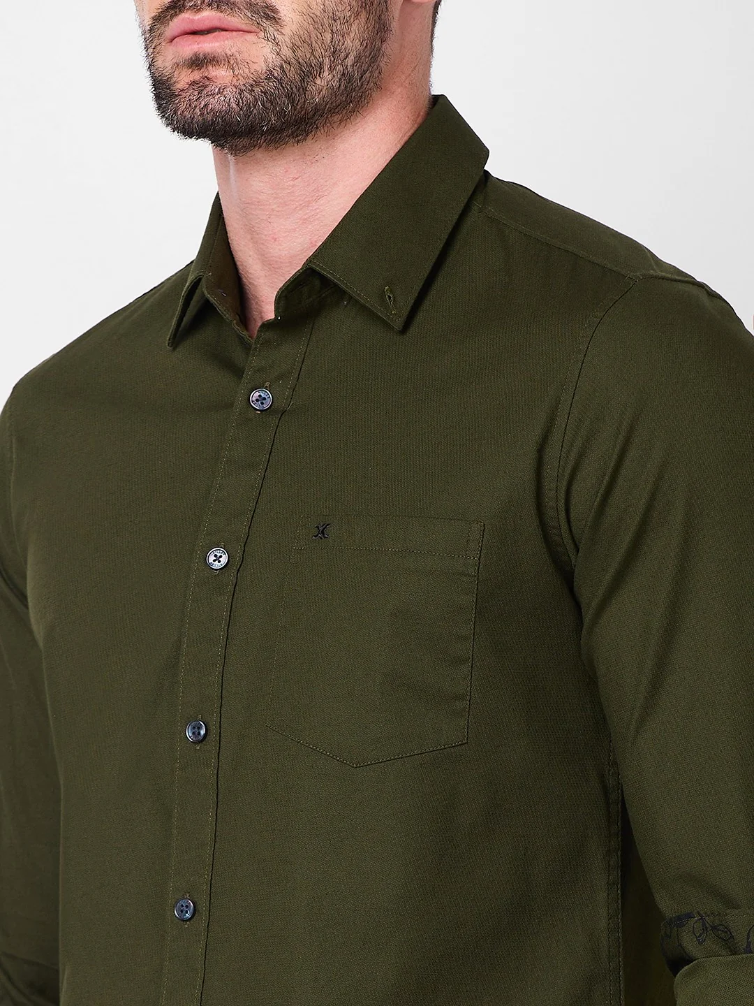 Full Sleeves Slim Fit Olive Dobby Structure Button-Down Solid Shirt - Image 7