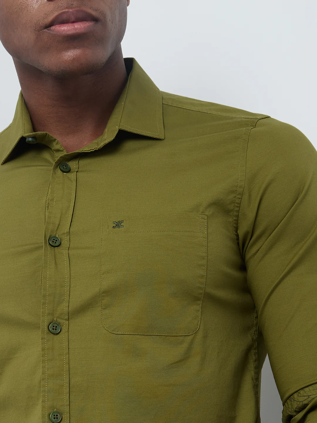 Full sleeves Slim Fit Olive Cambric Solid Shirt - Image 7