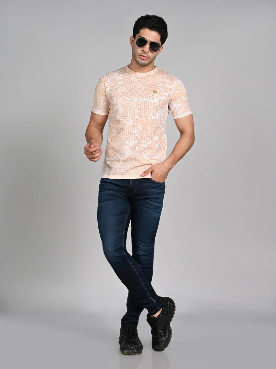 Killer Men Peach Printed Round Neck T-Shirts - Image 3