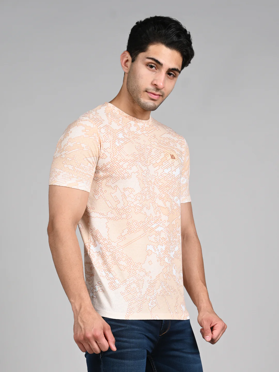 Killer Men Peach Printed Round Neck T-Shirts - Image 6