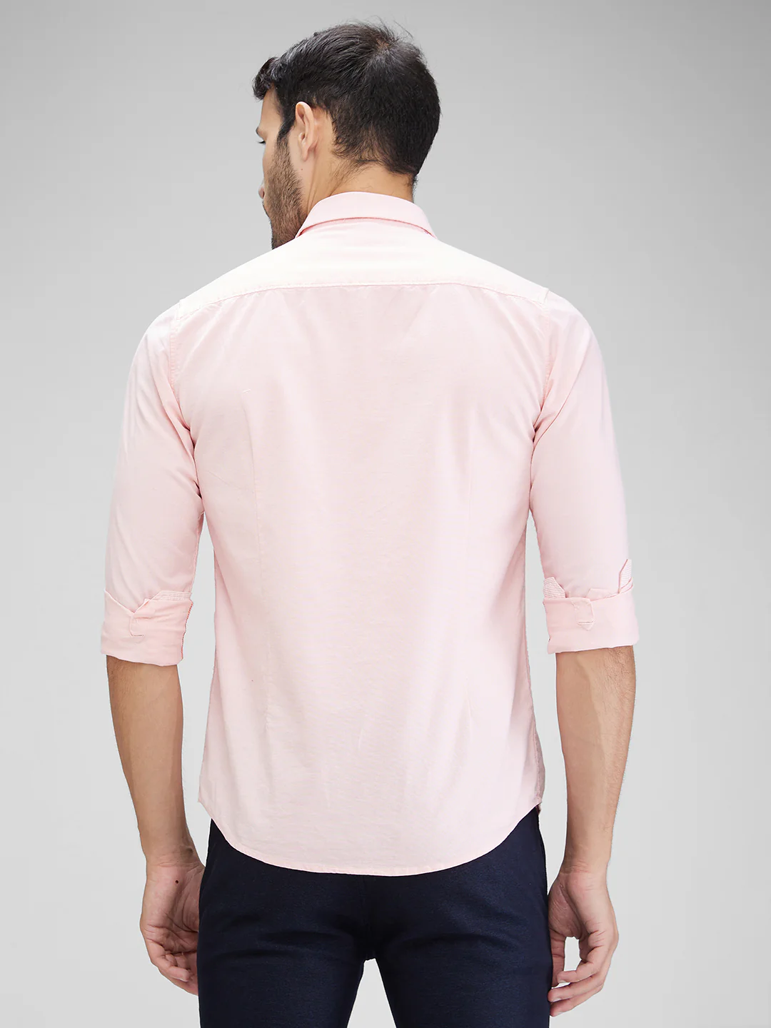 Full Sleeves Slim Fit Peach Solid Oxford Shirt - Image 5