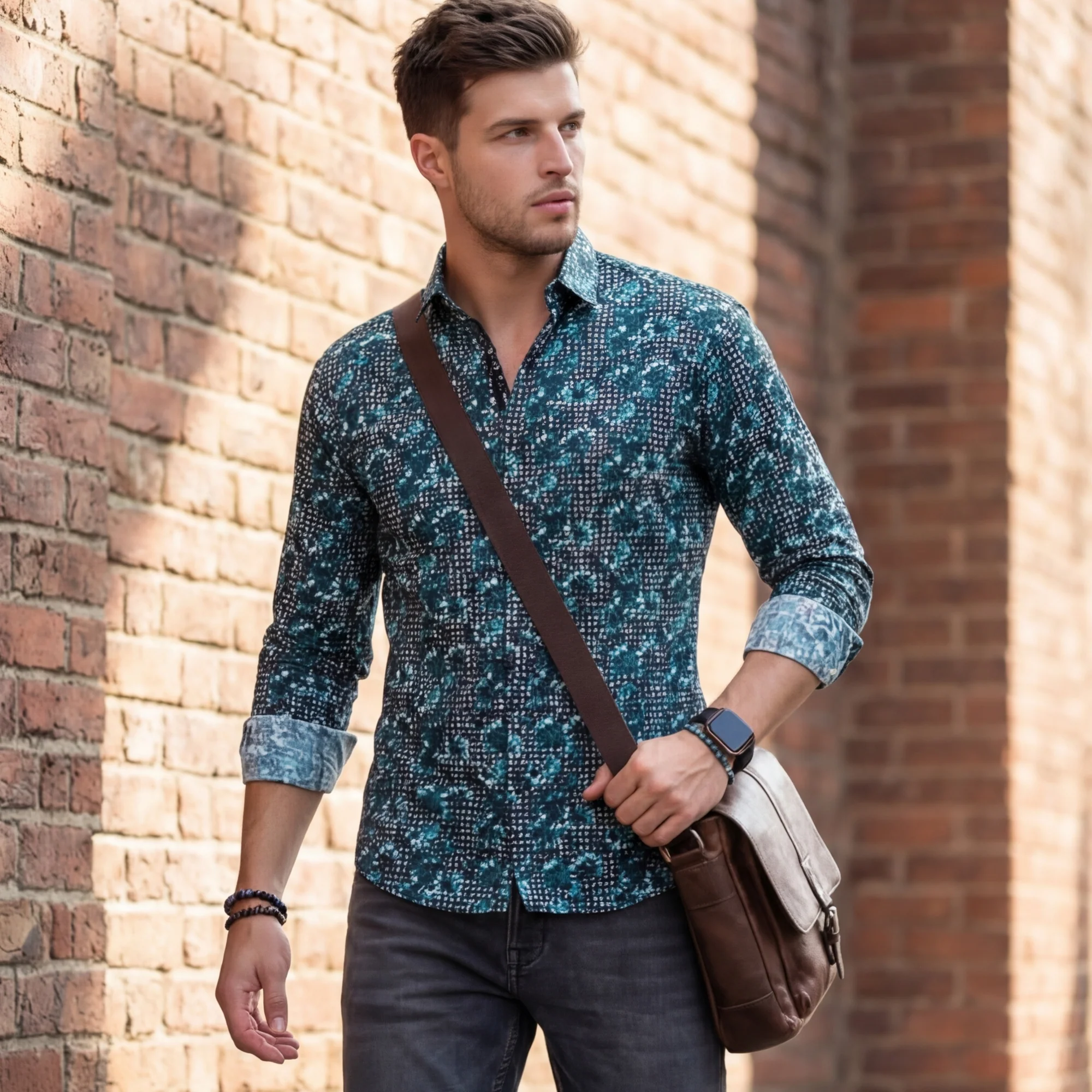 Full sleeves Slim Fit Peacock Blue All-Over Houndstooth Floral Print Shirt - Image 2