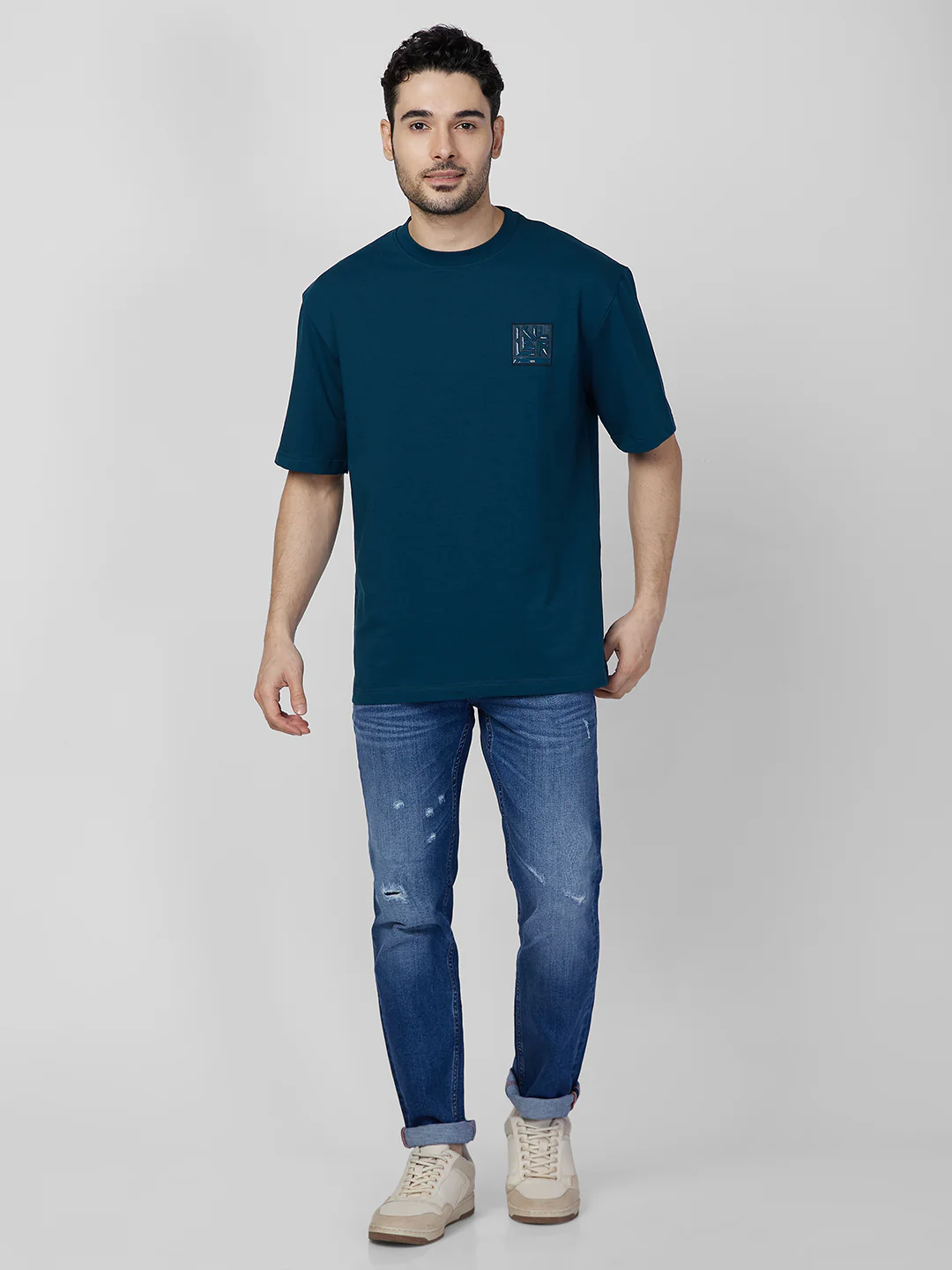 Killer Men Petrol Blue Printed Round Neck T-Shirts - Image 4