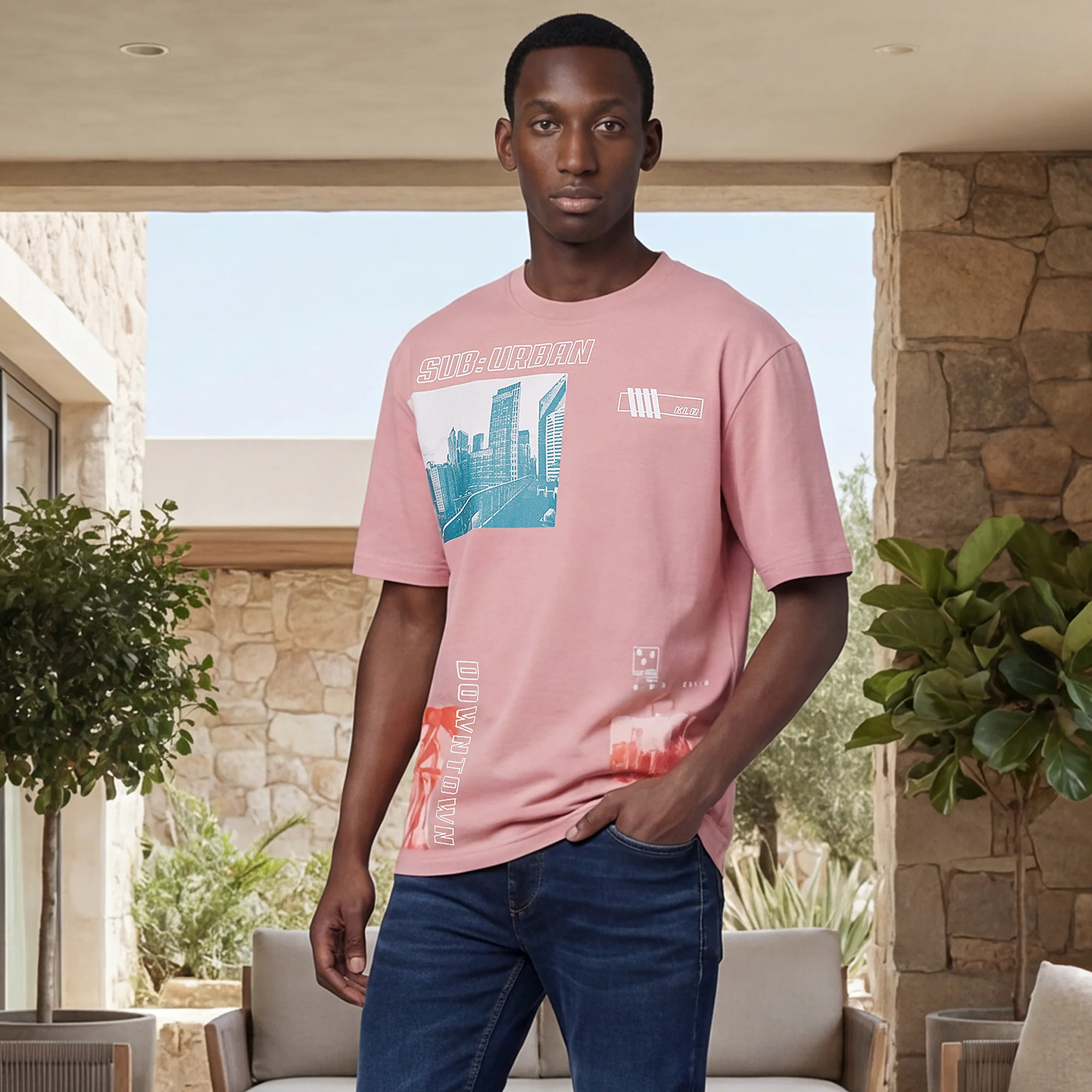 Killer Men Pink Printed Round Neck T-Shirts - Image 2