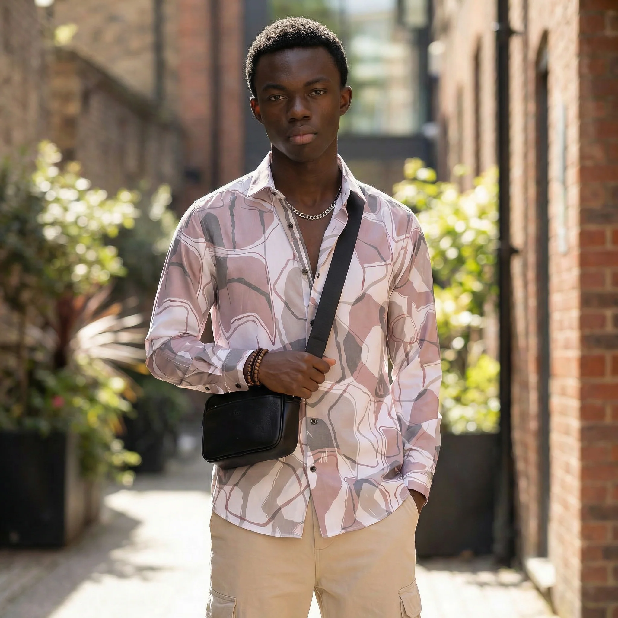 Full Sleeves Slim Fit Dull Pink All-Over Big Abstract Print Shirt - Image 2