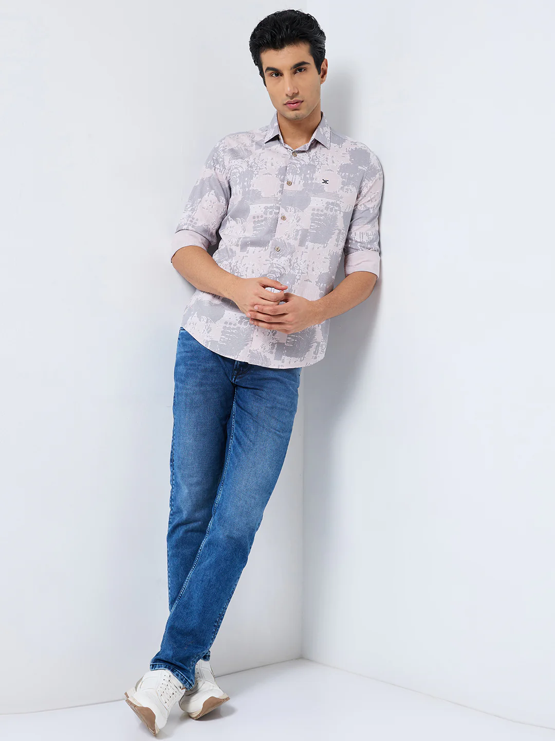 Full sleeves Slim Fit Pink Abstract Textured Print Shirt - Image 3