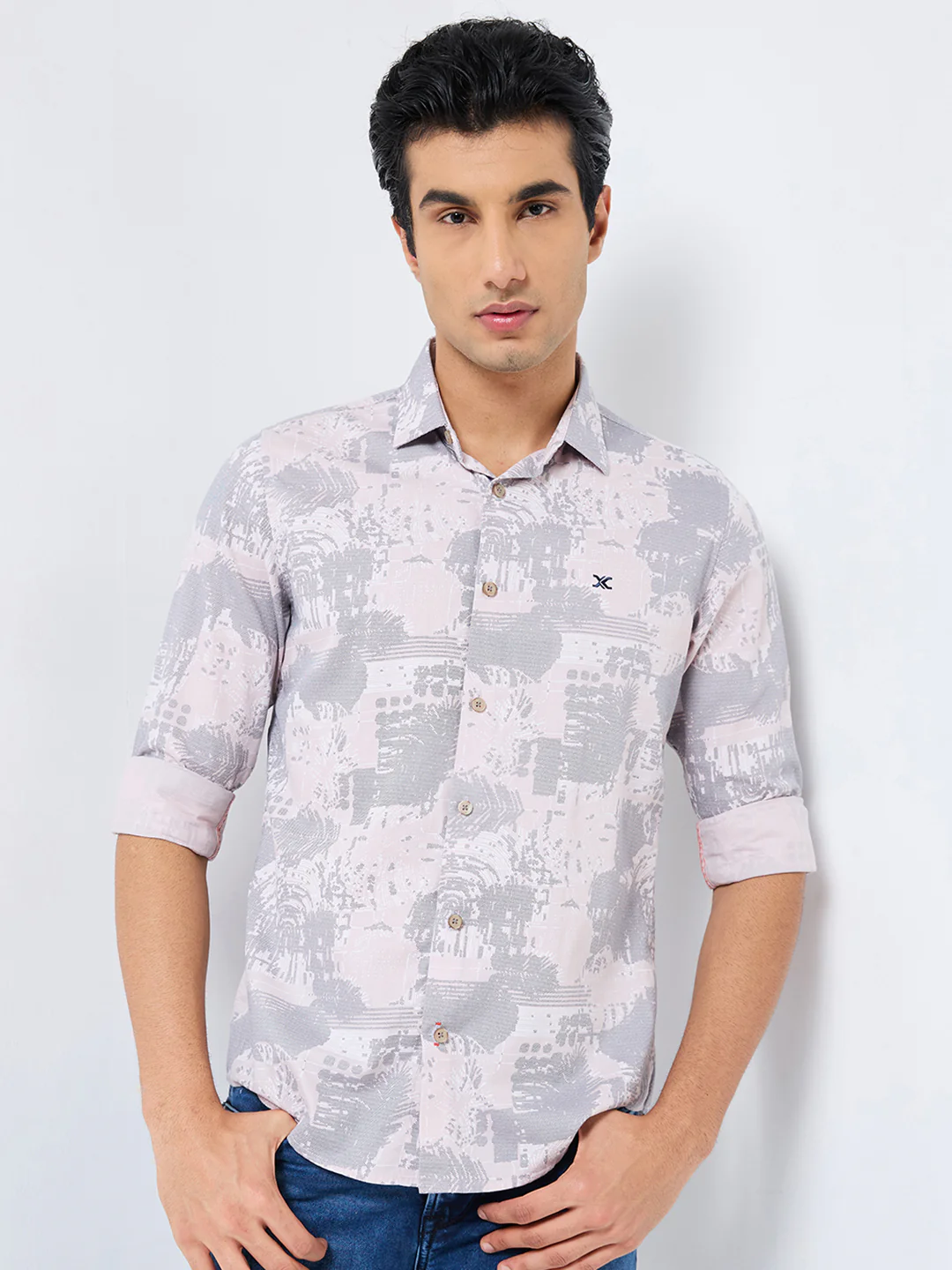 Full sleeves Slim Fit Pink Abstract Textured Print Shirt - Image 4