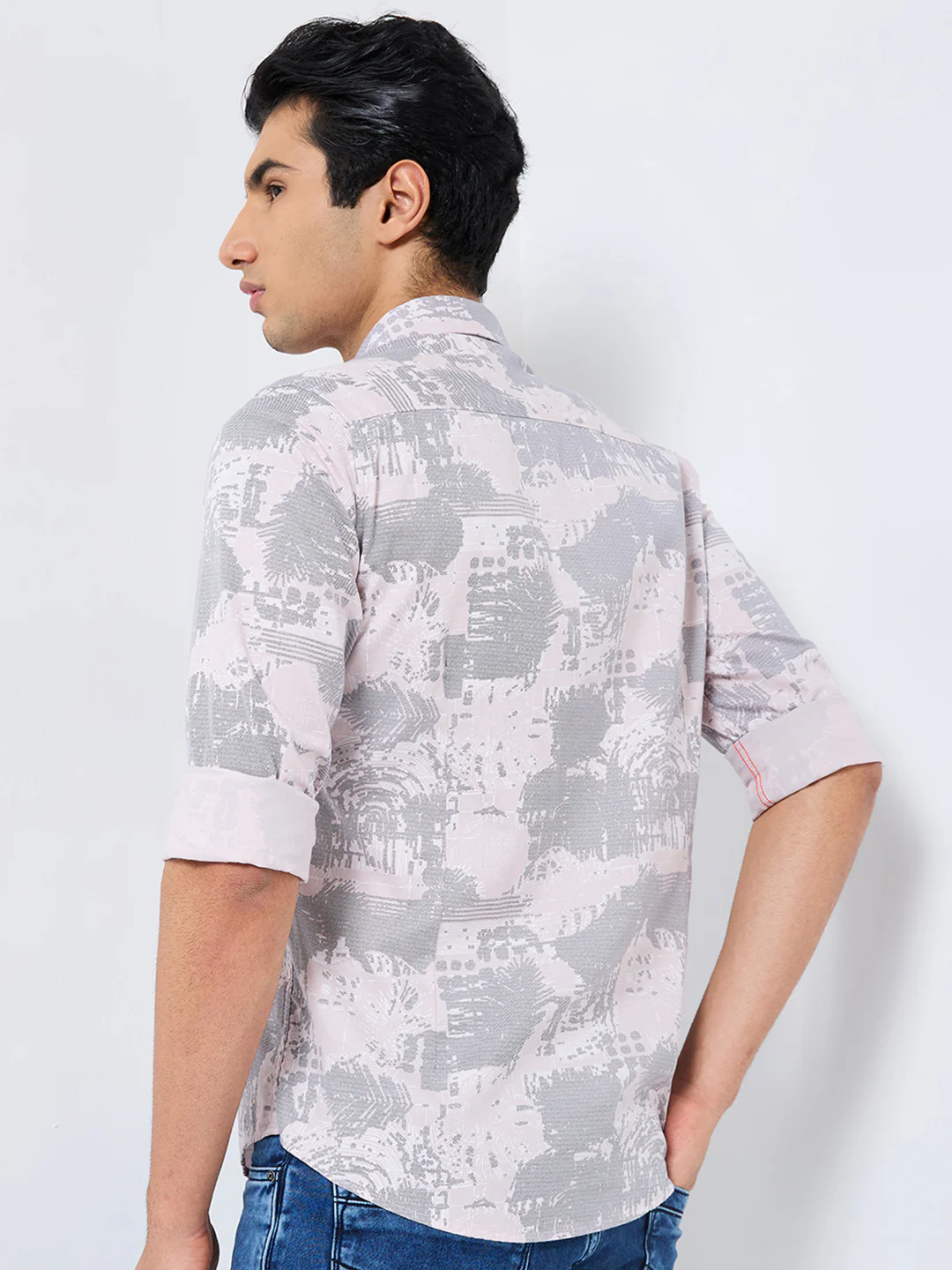 Full sleeves Slim Fit Pink Abstract Textured Print Shirt - Image 5