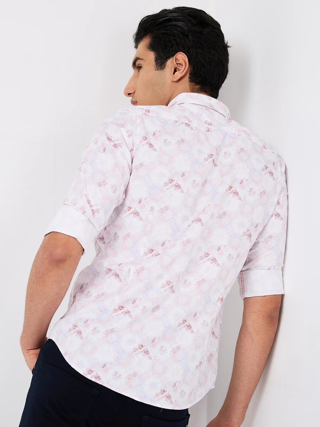Full sleeves Slim Fit Pink Geomatric Linear Print Shirt - Image 5