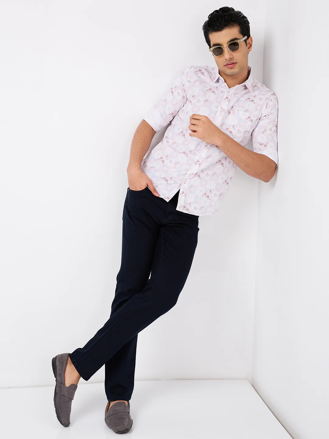 Full sleeves Slim Fit Pink Geomatric Linear Print Shirt - Image 8